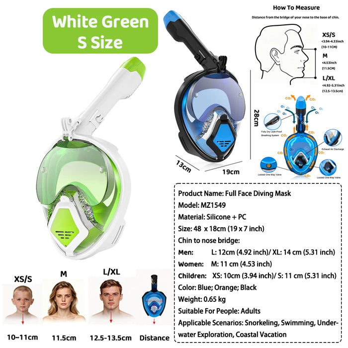 JUNHAIINS 180° View Full Face Snorkel Mask Scuba Diving Mask for Adult Goggles Underwater Transparent Swimming Sunshade Lens