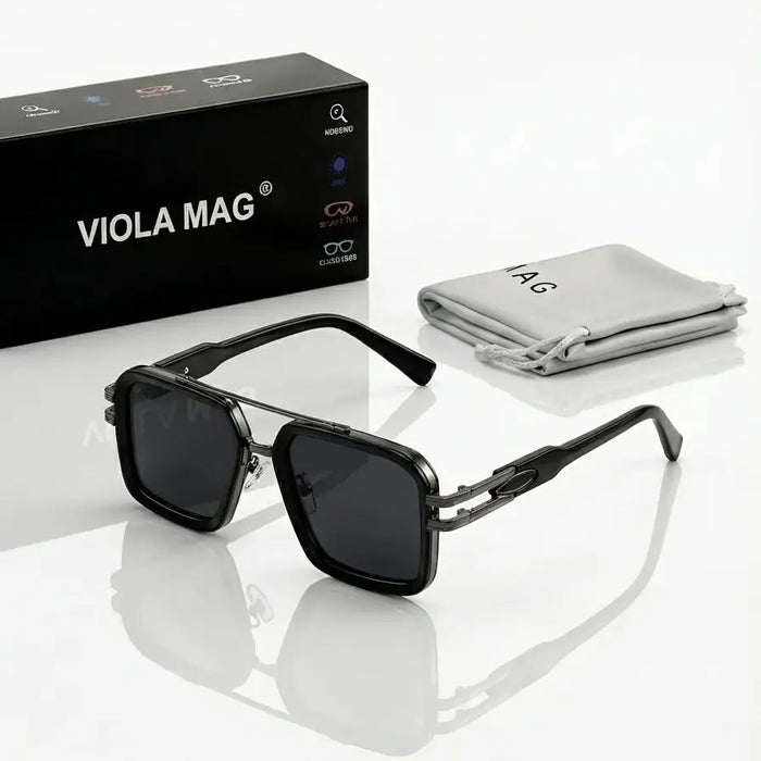 VIOLA MAG Retro Square Double Bridge Fashion Glasses, Unisex, Stylish Large Frame Suitable for Driving, Outdoor and Daily Wear