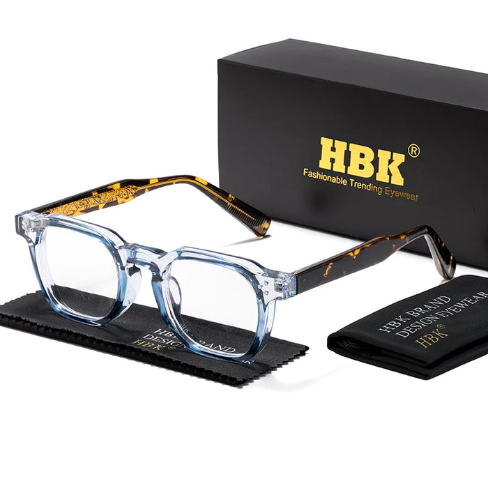 HBK Retro Square Glasses Frames Men Flat Lenses Anti Blue Light TR90 Eyeglass Frames High-Quality Reading Eyeglasses for Women