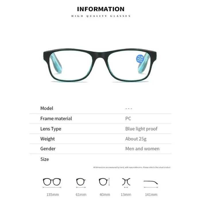 Gafas de lectura antiluz azul de moda para mujer y hombre, lentes transparentes cuadradas, presbicia para ordenador, montura con patillas de resorte