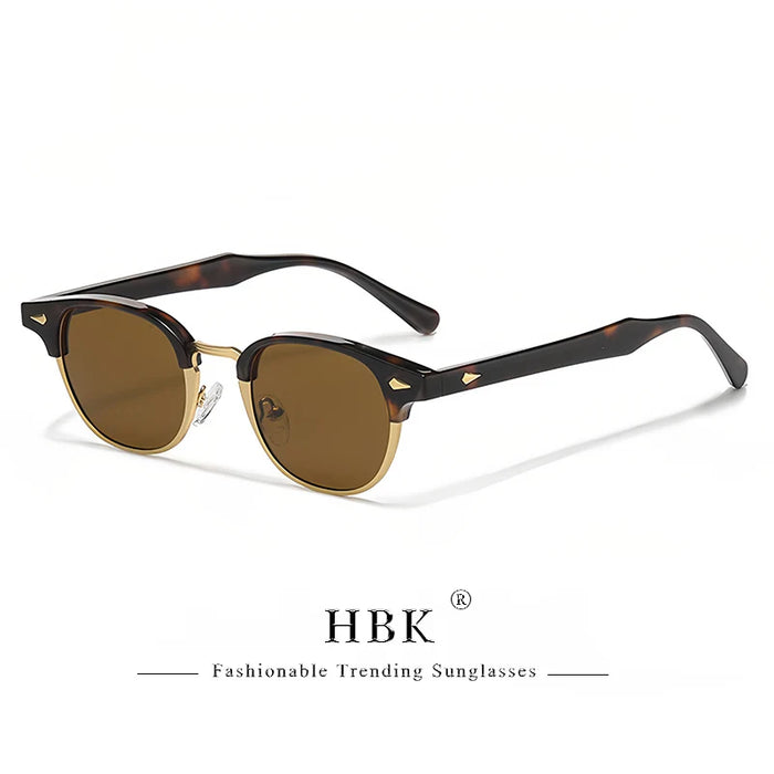 HBK Classic Men's Small Round Sunglasses Semi Frameless Metal Frame Design Sun Glasses Women's Business Outdoor Driving Eyewear