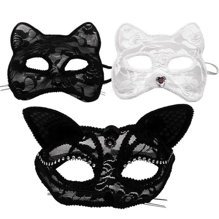 Máscara de encaje sexy para mujer, suministros de cosplay de gato, fiesta de baile, mascarada, máscara de zorro, decoración de cara de animal para parejas, accesorios para ojos