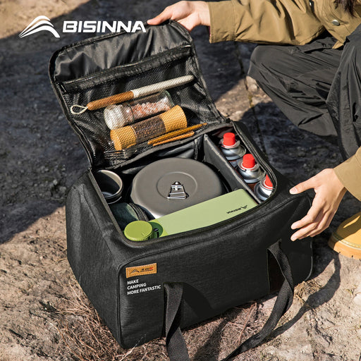 Sac de camping extérieur BISINNA 26L/30L/42L, sac de rangement pliable pour réservoir de gaz, conteneur de pique-nique pour ustensiles de cuisine, fournitures de camp, séparation réglable