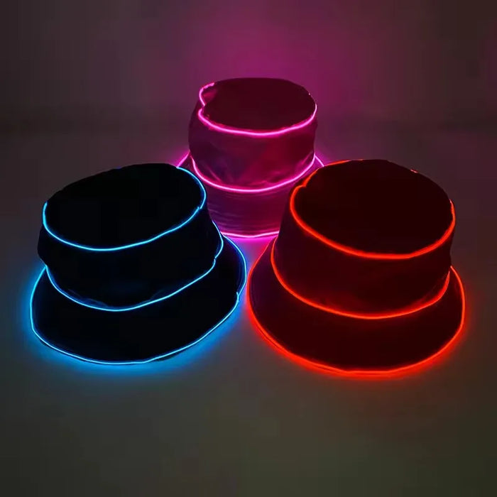 Solid Color Style Beach LED Cap Luminous Fisherman Hat El Wire Bucket Hats Glow In The Dark For Club Rave Party Wedding Props