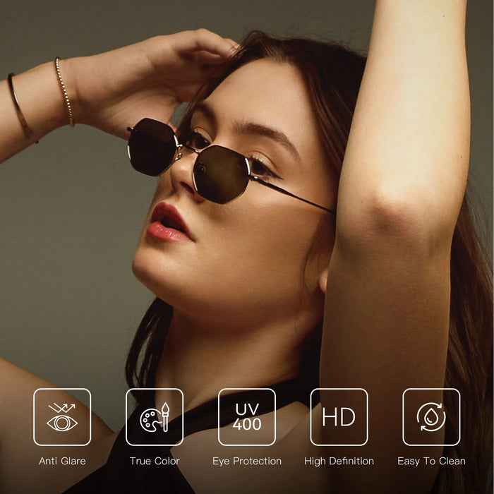 ZENOTTIC Retro Small Polygon Polarized Sunglasses Women Metal UV400 Sun Glasses Men Anti-Glare UV400 Goggles Driving Eyewear