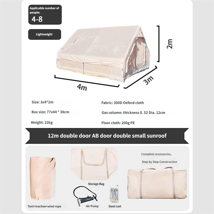 Outdoor Camping Inflatable Tent 4 season tent Portable House Quick Setup for Travel Picnic BBQ with Storage Bag Air Pump
