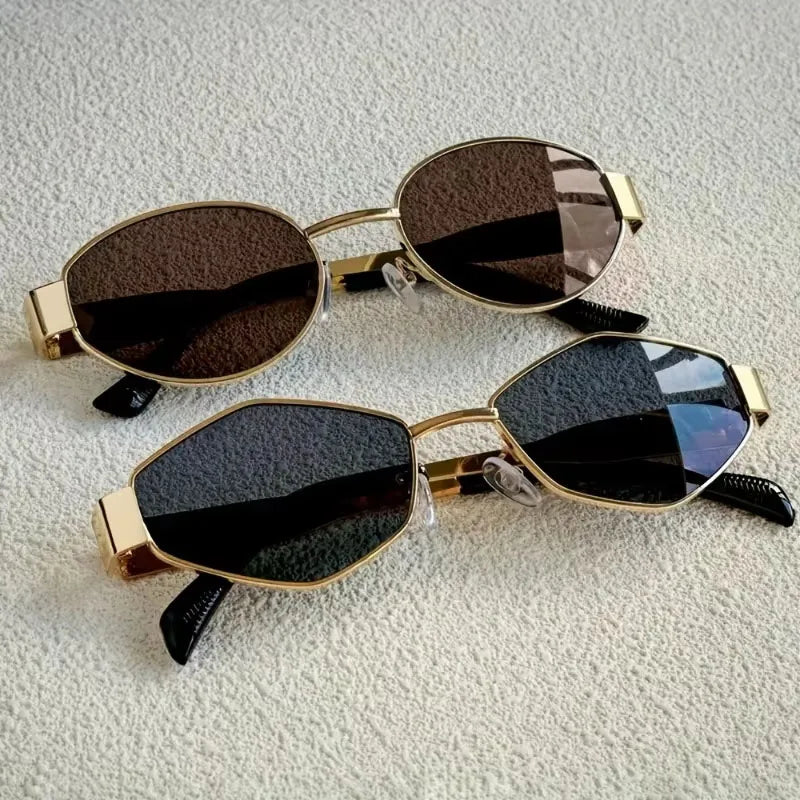 2 Pack Summer Fashion Sunglasses Set, Rhombus and Oval Frame Trendy Eyewear Accessories for Daily Wear Street Casual