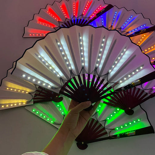 10 Inches LED Luminous Folding Fan Dance Party Wedding Stage Performance Show Festival Fans Colorful Led Hand Fan Kung Fu Fan