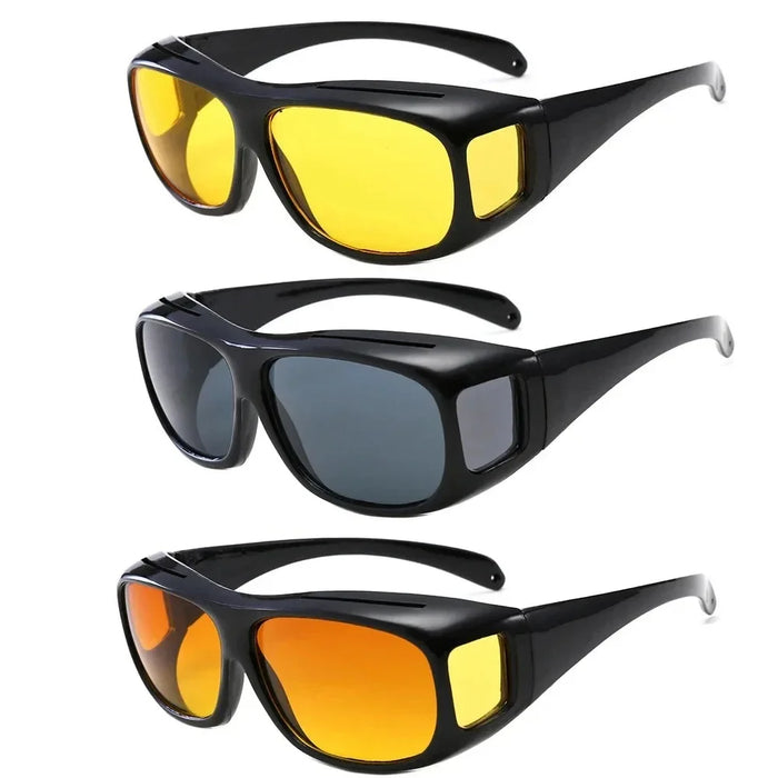 Unisex Night Vision Driving Glasses Fit Over Prescription Glasses Anti Glare Yellow Lens Protection Car Driver Sunglasses Safety