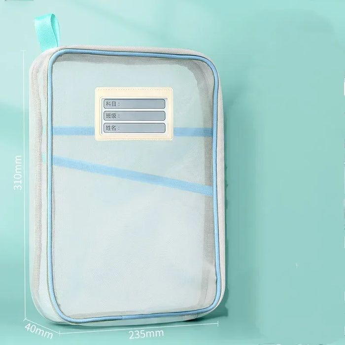 Sac de rangement pour papeterie A4, double couche, en maille, avec fermeture éclair, grande capacité, pour dossiers, fournitures scolaires et de bureau