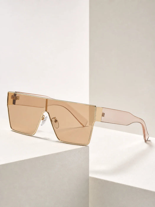 Lunettes de soleil carrées à grande monture Y2K pour hommes et femmes, monture en métal, branches larges, verres de couleur unie, lunettes de soleil tendance hip-hop