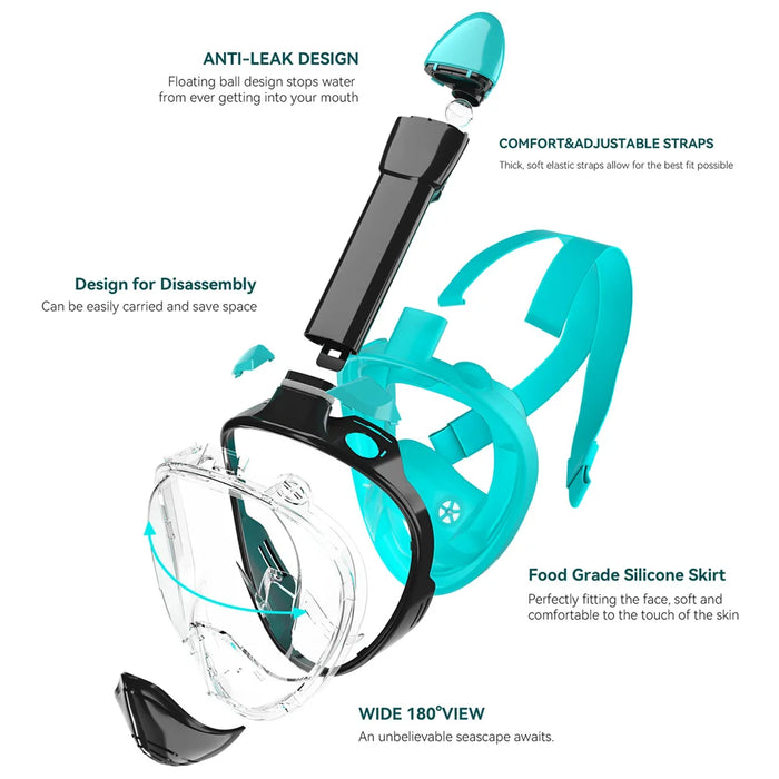 Professional Snorkeling Diving Mask Underwater Scuba Full Face Snorkel Mask Anti Fog Goggles for Kids Adult Swimming Equipment