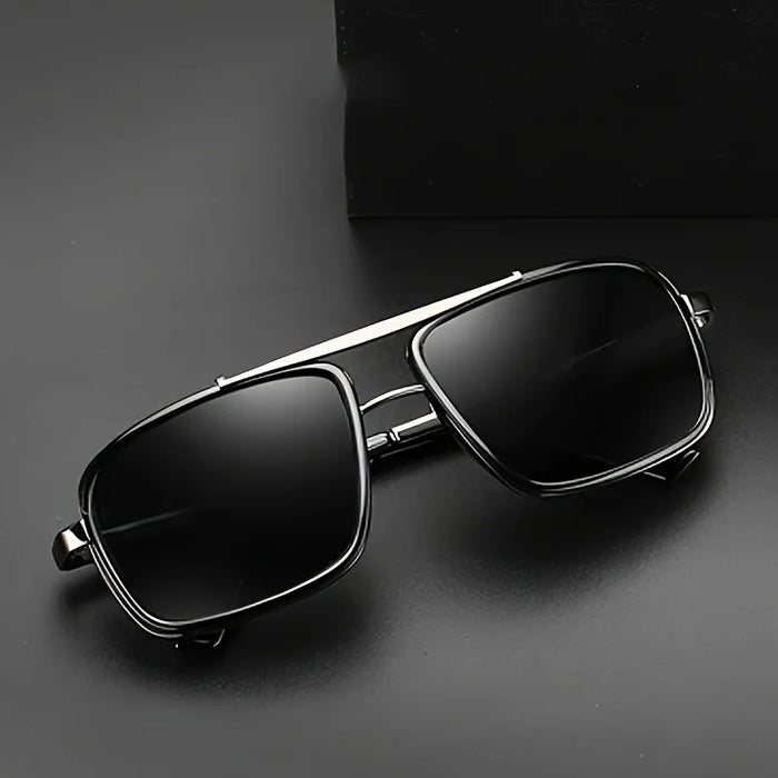 Metal Double Beam Box Retro Sunglasses for Men and Women, Unisex Business Driving, Casual Decoration