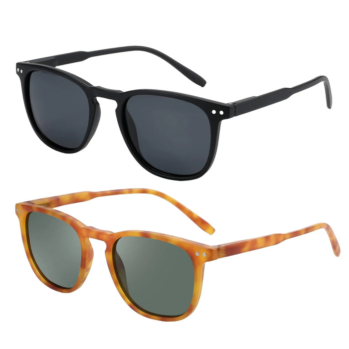 ZENOTTIC 2 Pack Polarized Sunglasses for Women Men Vintage Round and Square Frame UV Protection Shades Driving Sun Glasses