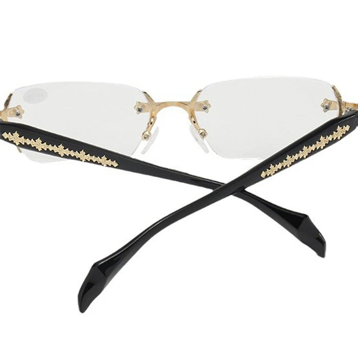 Lunettes de vue sans monture unisexe pour la myopie, avec montures en métal et verres photochromiques ; adaptées à un usage quotidien au bureau.
