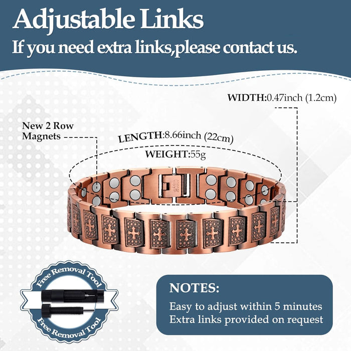 ARADOO Vintage Pure Copper Cross Men's Bracelet Magnetic Therapy Bracelet