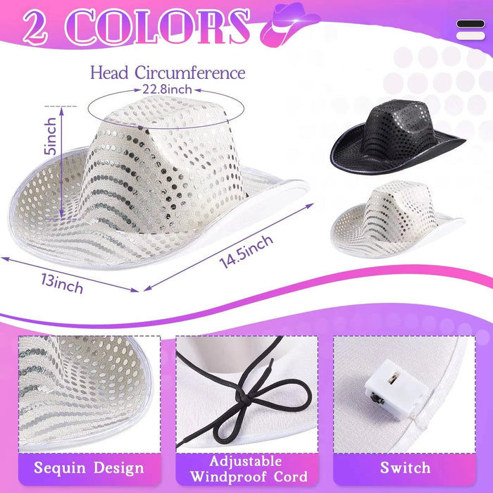 8/10/16/20/40 Sombreros de vaquero iluminados Sombreros de boda iluminados Sombreros de vaquera occidentales LED para recepción de bodas, baile, despedida de soltero