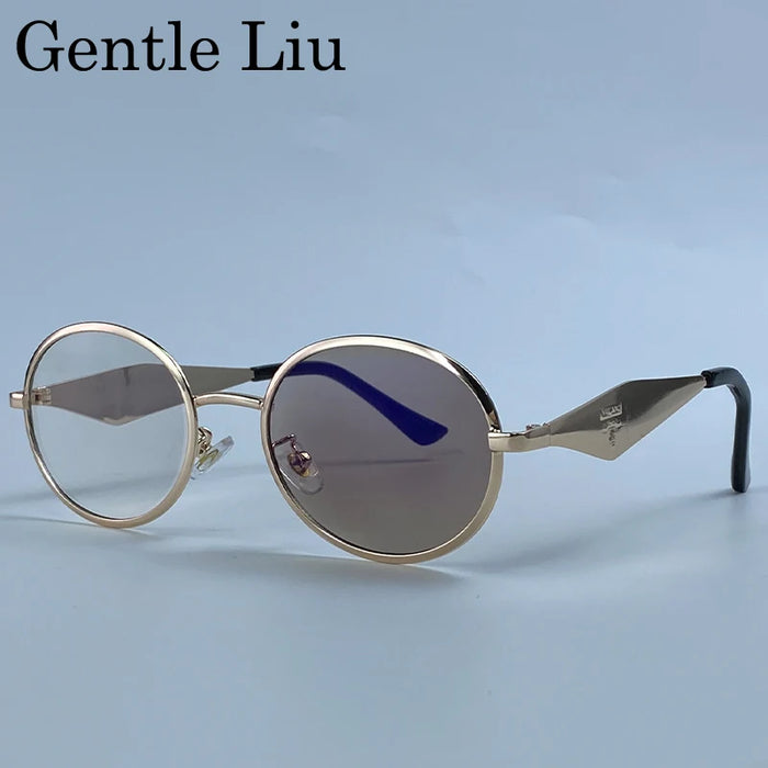Metal Frame Round Punk Photochromic Sunglasses Women 2026 Luxury Brand Designer Steampunk Oval Sun Glasses Outdoor Eyewear Shade
