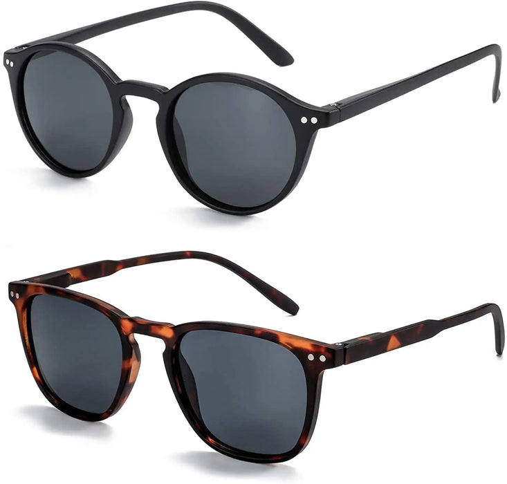 ZENOTTIC 2 Pack Polarized Sunglasses for Women Men Vintage Round and Square Frame UV Protection Shades Driving Sun Glasses