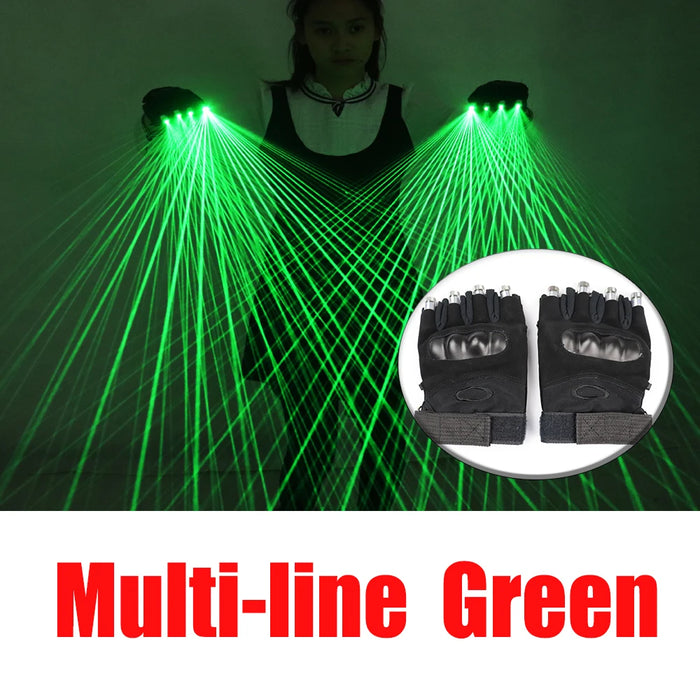 2 in 1 Multi-Line Green Laser Gloves LED Lazer Mitten Ray Gloves Rave LED Flash Finger Palm Light Dress Up LED Robot Suit