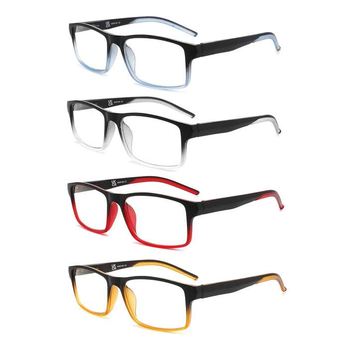 MODFANS Stylish Gradient Rectangle Men's Blue Blackout Reading Glasses, UV Protection, Comfort Spring Hinge Glasses