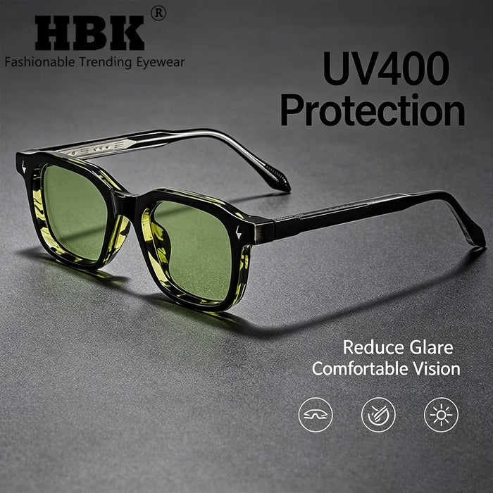 HBK Elegant Square Men's Sunglasses Fashion Frame Vintage Temple Tips Women's Travel Business Party Gift Glasses UV400