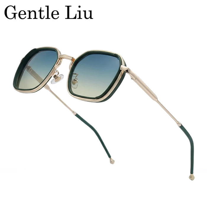 2026 Lunettes de soleil Steampunk carrées pour hommes, monture en métal polygonale, petites lunettes de soleil punk noires pour la conduite