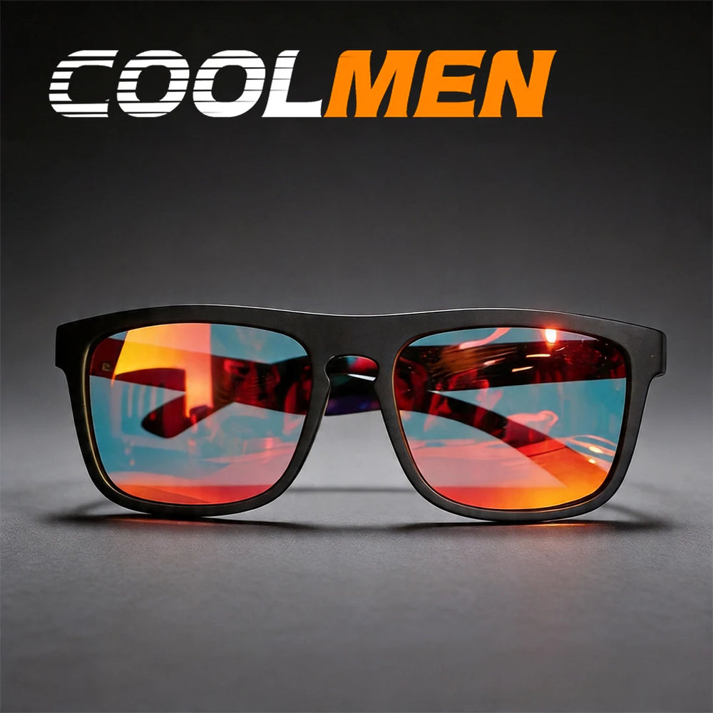COOLMEN Gafas de sol polarizadas clásicas cuadradas para hombre, pesca, exteriores, conducción, ciclismo, correr, estilo vintage, montura grande, protección UV400