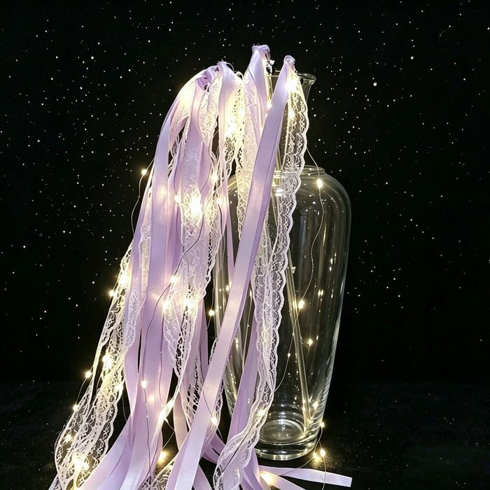 20-200Pcs Light Up Wedding Sparklers Wedding Wands Ribbon Streamers LED Silk Fairy Wands with Bells for Birthday Concert Raves