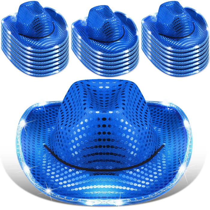 6-20pcs Light Up Cowboy Hats LED Flashing Cowgirl Hats Western Cowboy Hats for women for Wedding Reception Dance Ball Party