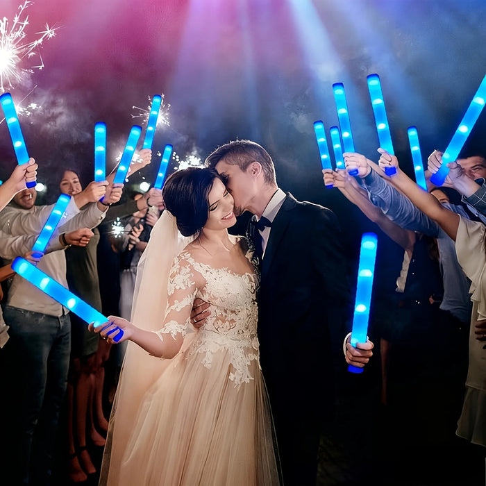 30pcs Blue LED Light Up Foam Sticks Glow Wand 3-Mode Flashing Cheer Tube Glow in The Dark  Wedding Birthday Concert DJ Raves