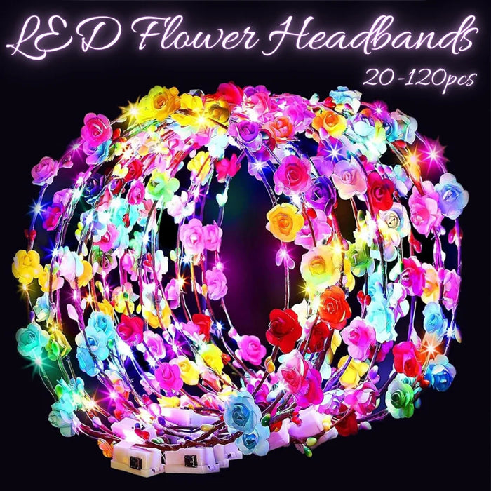20-120Pcs Flower Crown Headbands Glow Sticks Bulk Party Pack for Wedding Beach Birthday Party Favors Rave Accessories