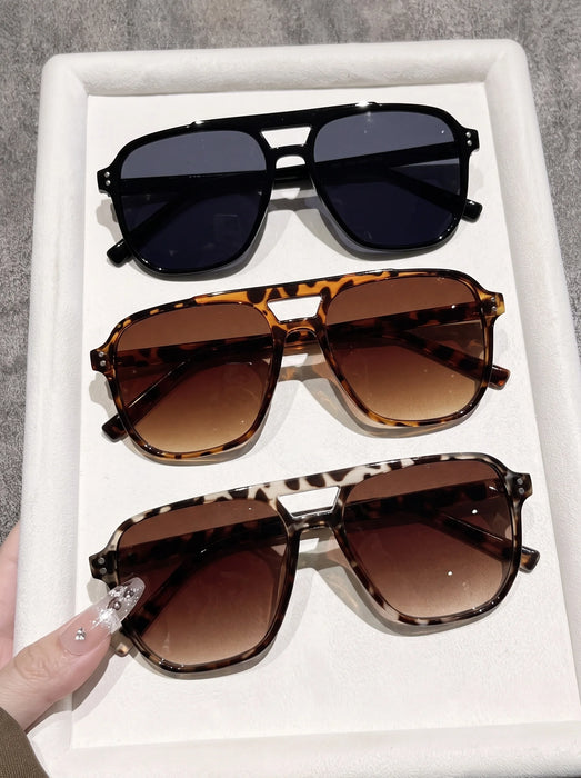 3 Pairs of Double Beam Square Fashionable Sunglasses, Versatile Fashion Accessories for Daily Wear and Styling