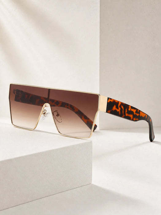Lunettes de soleil carrées à grande monture Y2K pour hommes et femmes, monture en métal, branches larges, verres de couleur unie, lunettes de soleil tendance hip-hop