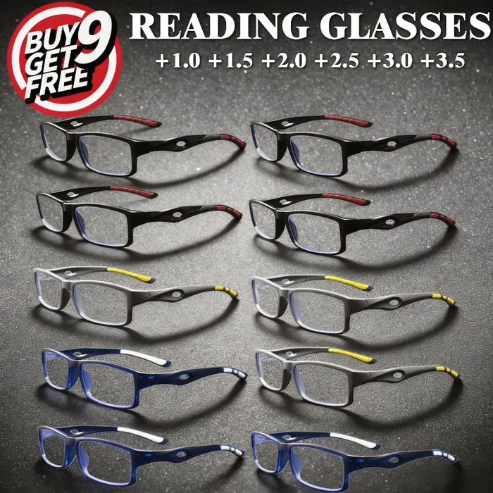 10 Pairs of Square Reading Glasses, Unisex Retro Fashion Style, Suitable for Both Sports and Casual Daily Wear