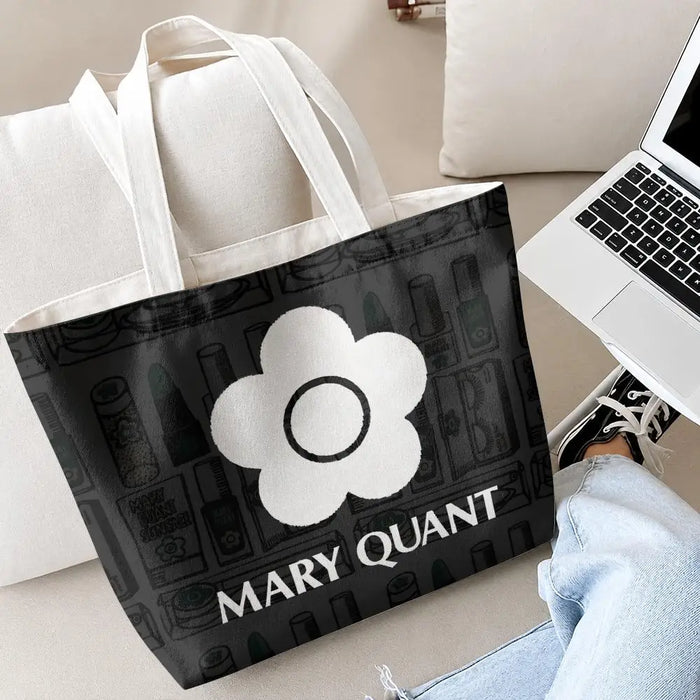 Fashion M-Mary Quant Storage Bags 2-Piece Canvas Tote Bag Set with Zipper Pouch Large Capacity Shopping Travel Bag