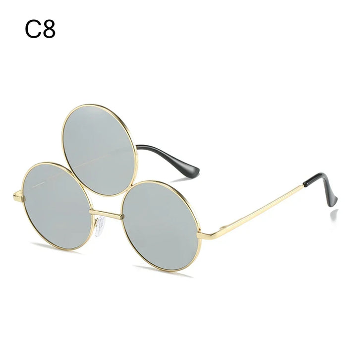 Novel Third Eye Round Metal Frame Sunglasses Chinese Style Erlang God Three Eyes Glasses Funny Party Halloween Cosplay Glasses