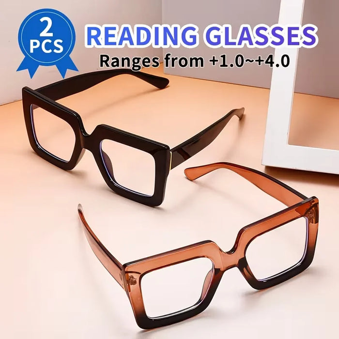 2 Paires de Lunettes de Lecture Carrées Surdimensionnées, Anti-Lumière Bleue, +1.00 à +4.00