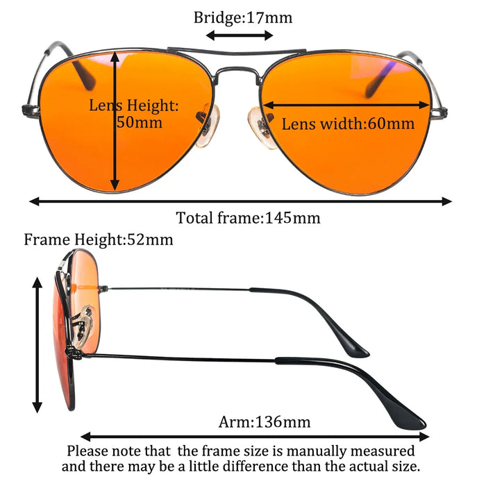 SHINU Gafas con lentes de bloqueo de luz azul para hombre, lentes naranjas, filtro de luz azul, mejor sueño y descanso, montura de metal