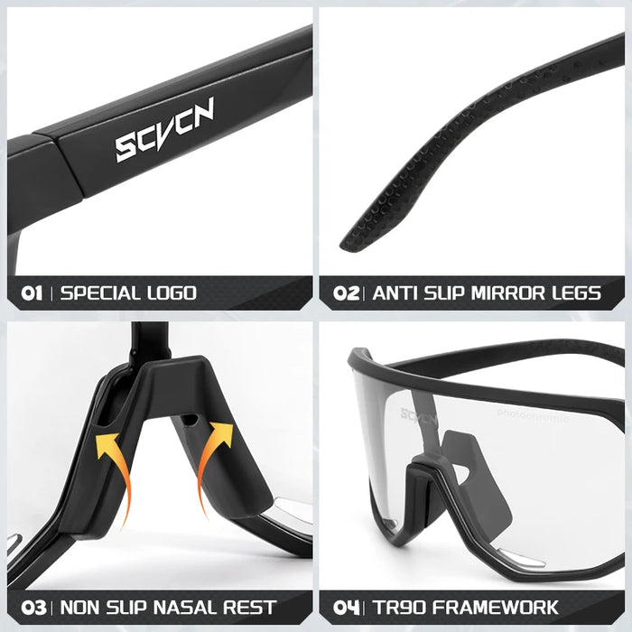 Scvcn Photochromic Sunglasses Cycle Glasses for Men Sun Mountain Bike Bicycle Cycling Eyewear Goggles Sports UV400 Polarized MTB