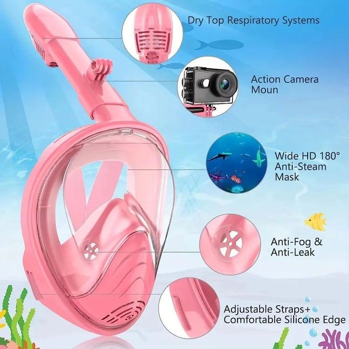 Easy to Wear Foldable Snorkeling Mask Anti Fog Anti Leak Full Face Snorkel Mask Soft Silicone Diving Mask Snorkeling
