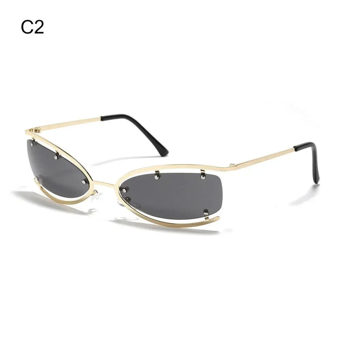 Fashion Y2K Wrap Around Sunglasses for Women Men Rimless Sun Glasses 2000'S Punk Sunglasses Goggles Shades UV400 Eyewear