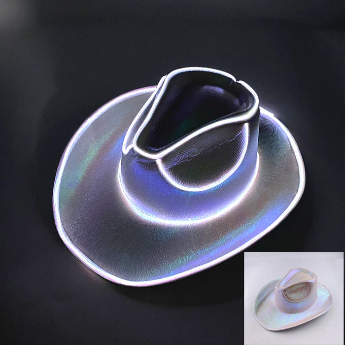 Despedida de Soltera Artículos Luminosos Novia Sombrero de Vaquera Brillante Gorra de Vaquero Nacarada con LED Sombrero de Moda con Luz de Neón para Fiesta
