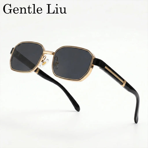 Lunettes de soleil rectangulaires Steampunk pour hommes 2026, marque de luxe, Hip Hop, monture dorée vintage, lunettes de soleil pour hommes, rétro punk, streetwear