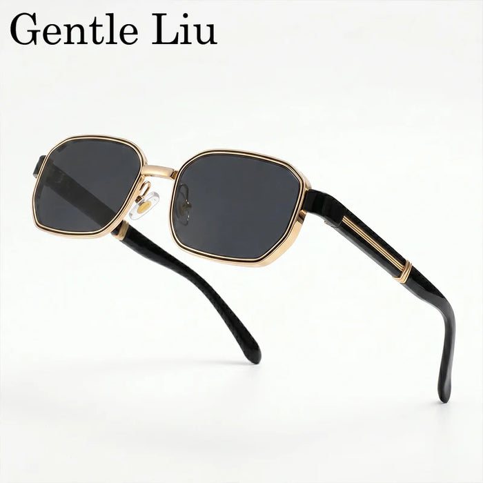 Rectangle Steampunk Sunglasses Men 2026 Luxury Brand Hip Hop Vintage Gold Frame Sun Glasses Male Retro Punk Streetwear Eyewear