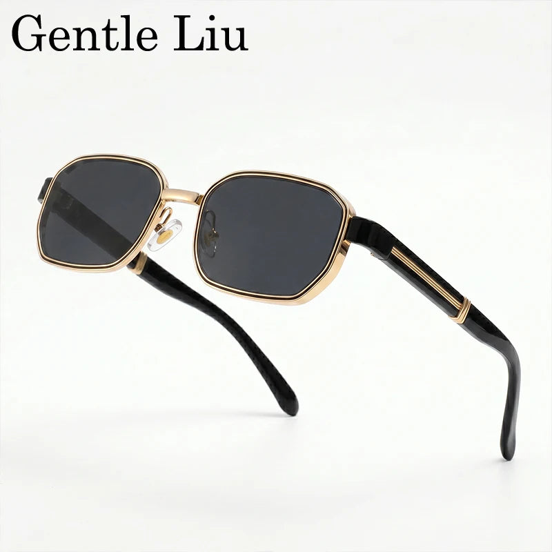Rectangle Steampunk Sunglasses Men 2026 Luxury Brand Hip Hop Vintage Gold Frame Sun Glasses Male Retro Punk Streetwear Eyewear
