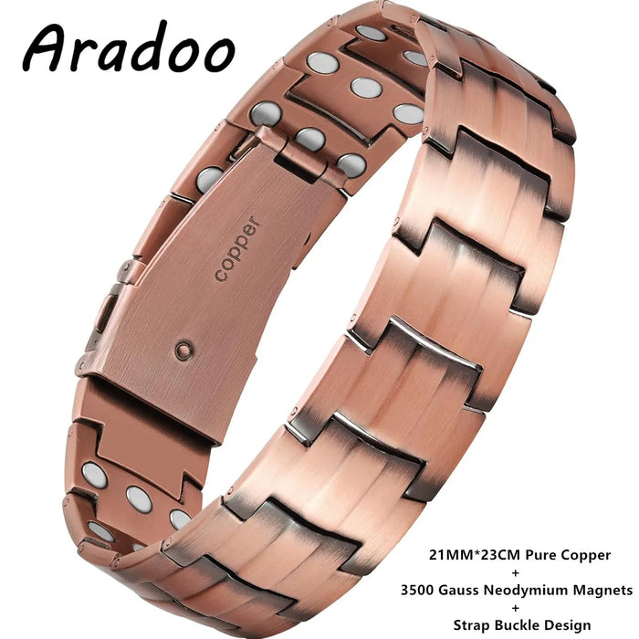 ARADOO Premium Copper Bracelet for Men with 3X Strength,Magnetic Therapy Cross Wristband Jewelry Gifts
