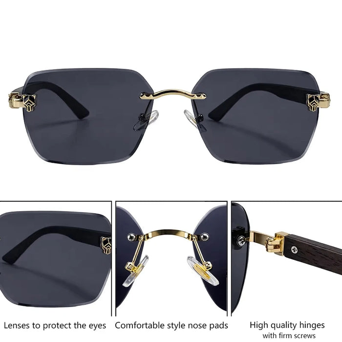 Rimless Square Men Sunglasses 2026 Luxury Polygon Photochromic Sun Glasses Male Driving Shades Punk Cut Lenses Frameless Eyewear