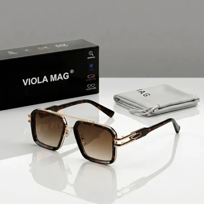VIOLA MAG Retro Square Double Bridge Fashion Glasses, Unisex, Stylish Large Frame Suitable for Driving, Outdoor and Daily Wear