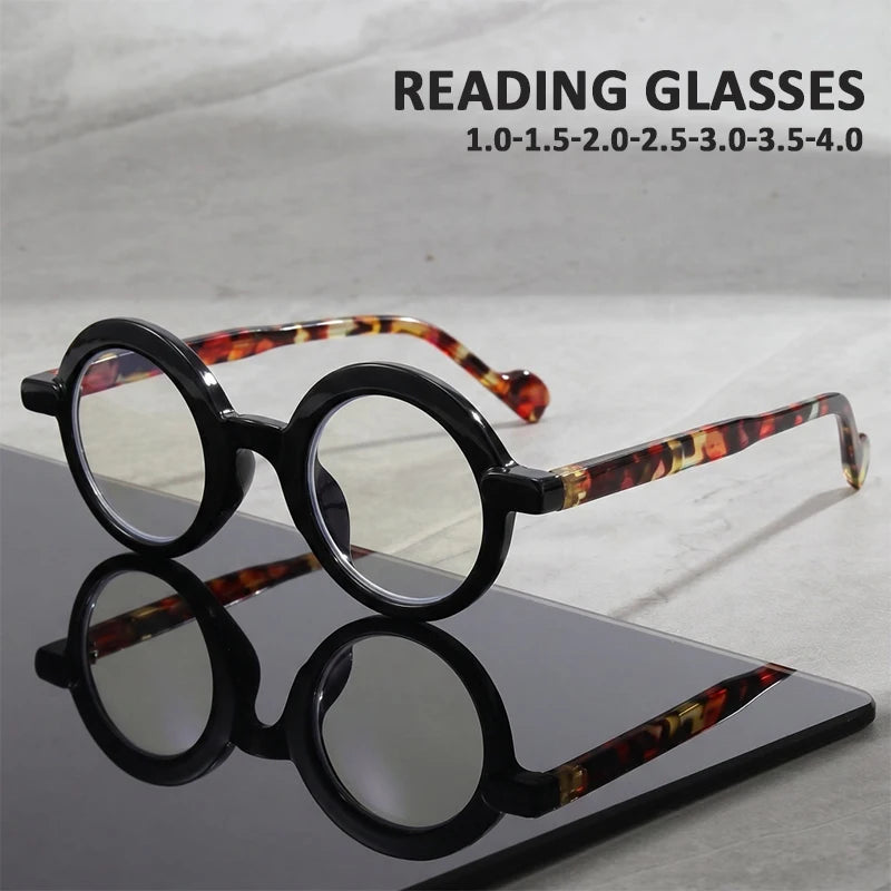 Retro Round Frame Tortoiseshell Glasses, Unisex, for Reading, Phone Use, and Commuting